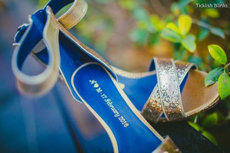 Photo of Gold Bridal Heels with Initials and Wedding Date