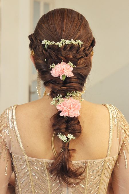 bridal or mehendi braid with carnations 