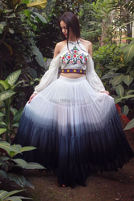 Photo of Dip dye skirt with cold shoulder floral top for boho bride