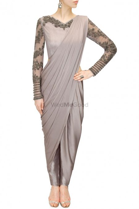 Photo of grey draped gown sari full sleeves