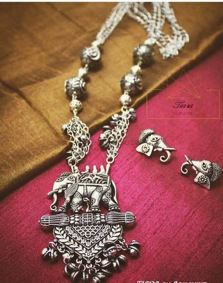Silver necklace for mehendi with elephant motif
