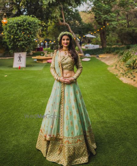 Pastel Green and Gold lehenga