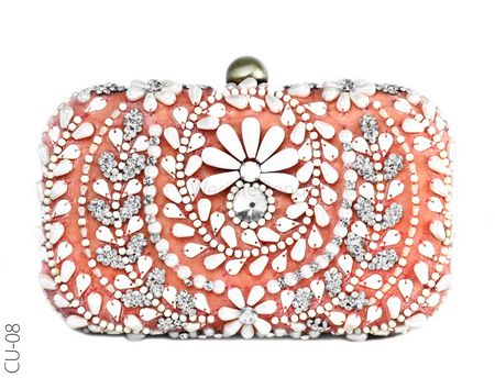 orange and coral  bridal box clutch with crystals and beads