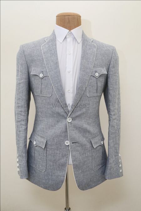 Photo of grey fleece flannel jacket suit