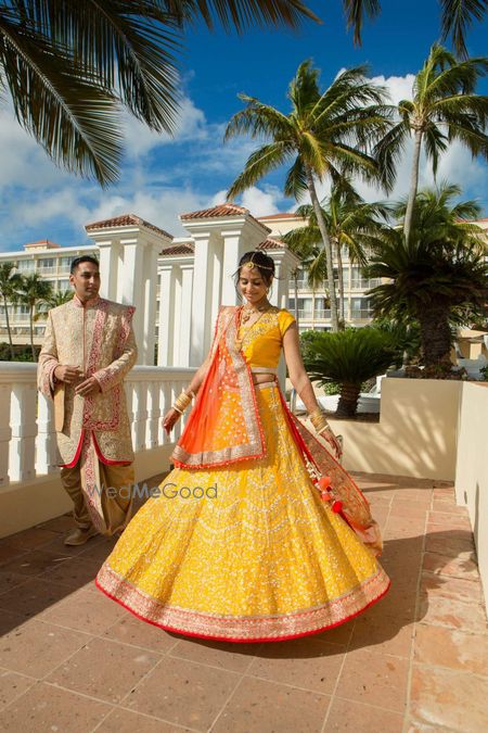 Yellow and Orange Light Lehenga with Sequin Motifs