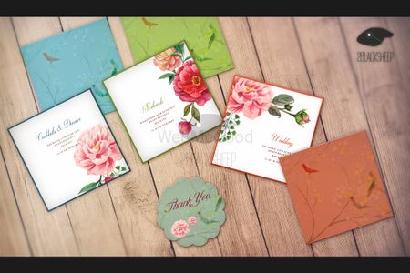 Photo of Girly rose floral print invitation and cards