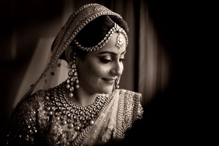 Photo of Black and white bridal portrait