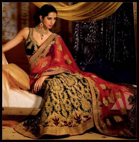PRISHA An exquisite black pishwas is adorned with gold embroidery,  intricate tilla, and sequins. The crimson red embroidered border adds... |  Instagram