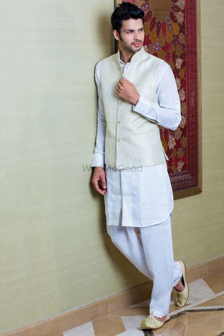 Groom wear kurta with nehru jacket for paath