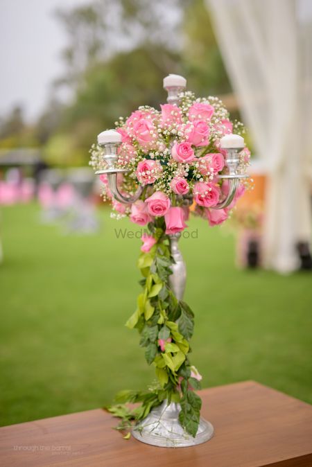 Silver Candelabras with Pink Floral Decor