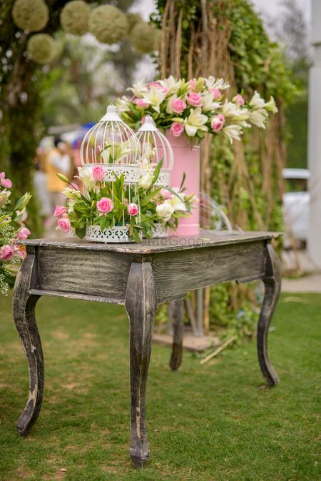 Pink Flowers in Bird Cage Decor