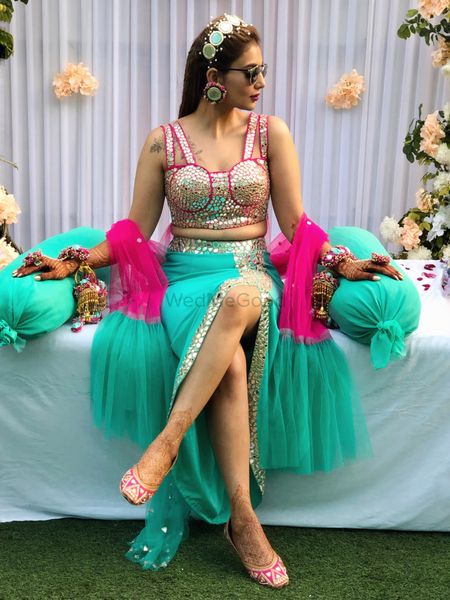 Indo western mehendi outfit with bustier and skirt