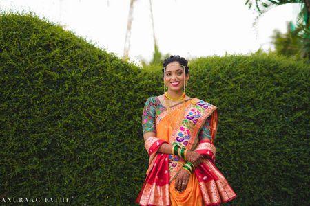 Bright and happy marathi bride on wedding day