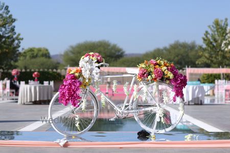 Photo of White floral bicycle photobooth and decor element