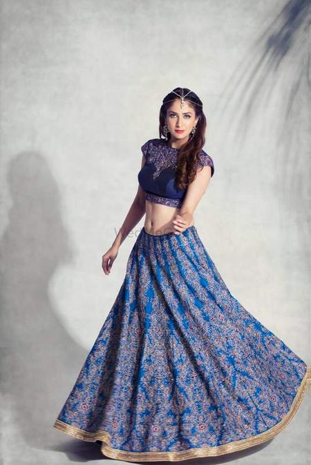 Photo of Blue Crop Top and Thread Work Skirt with Gold Border
