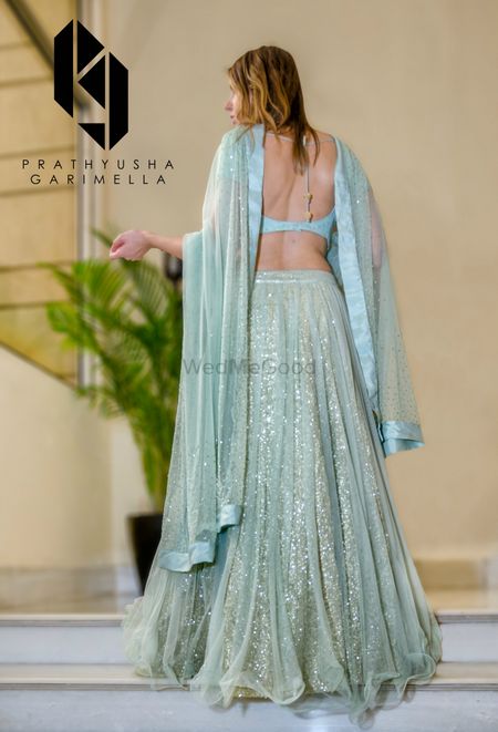 Photo of Light blue lehenga with sequin work for sister of the bride