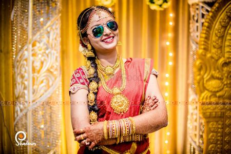 South Indian bride in sunnies