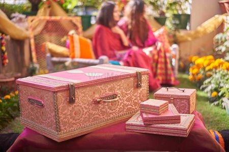 Bridal trousseau trunk and set in pink 