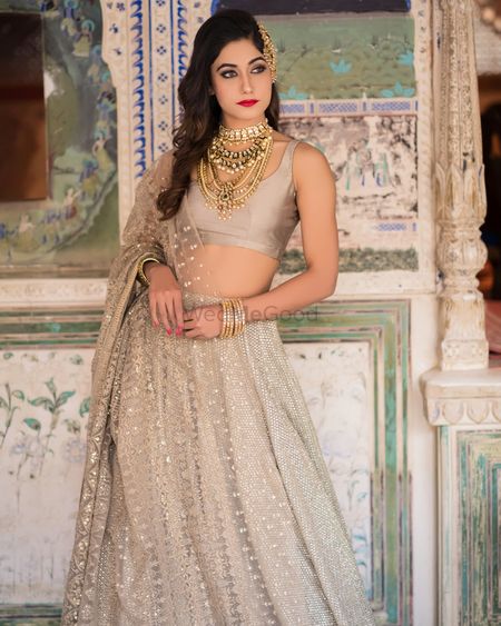 Photo of Girly silver lehenga with sequin work