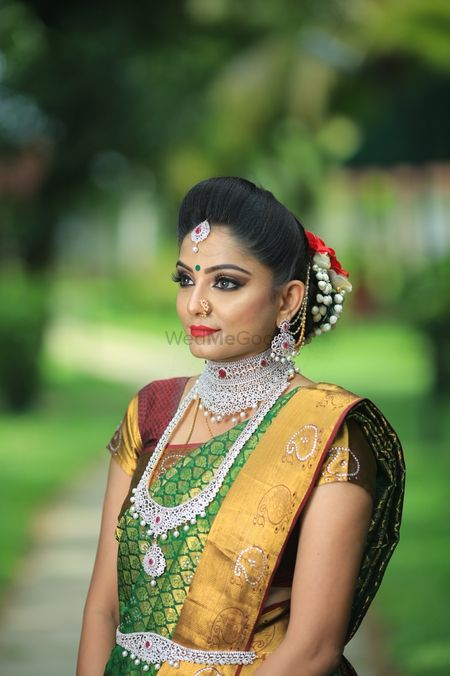Layered diamond necklace for South Indian bride 