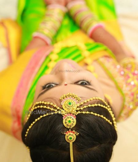 Photo of South Indian bridal mathapatti with three strands