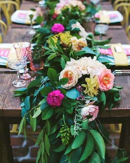 Floral table runner for brunch decor 
