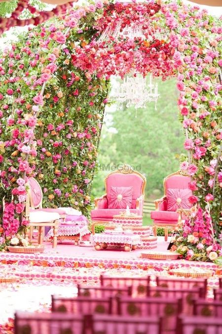 Stunning floral mandap with pink flowers