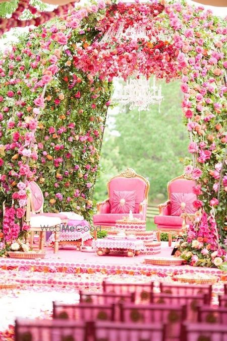 Photo of Stunning floral mandap with pink flowers