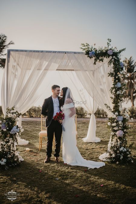 Christian wedding decor and couple shot