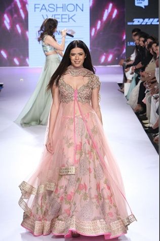 4191 Anushree Reddy Inspired Pink Red Lacha - Anarkali Lengha – Shama's  Collection