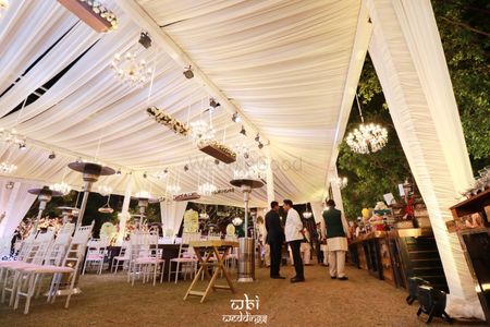 White theme decor with fairy lights.