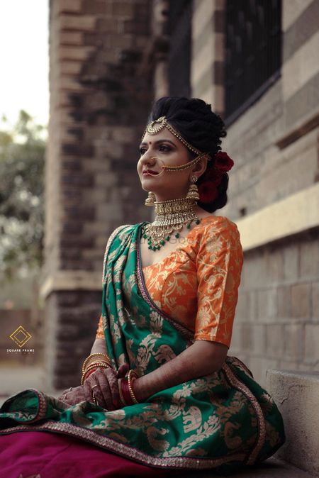 Stunning bride with orange and green outfit