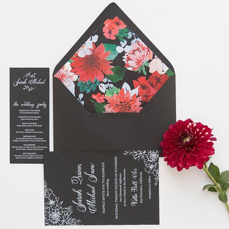 Modern floral print invites in black 