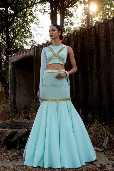 Aqua crop top and fishtail skirt for cocktail