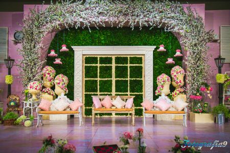 Floral Ceiling Decor with Pastel Color Seating