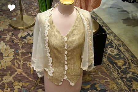 Photo of gold jacket with crochet can be worn by brides friend on mehendi