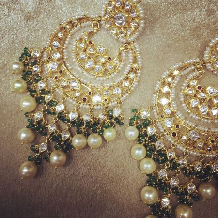polki and pearl chaand baali earrings