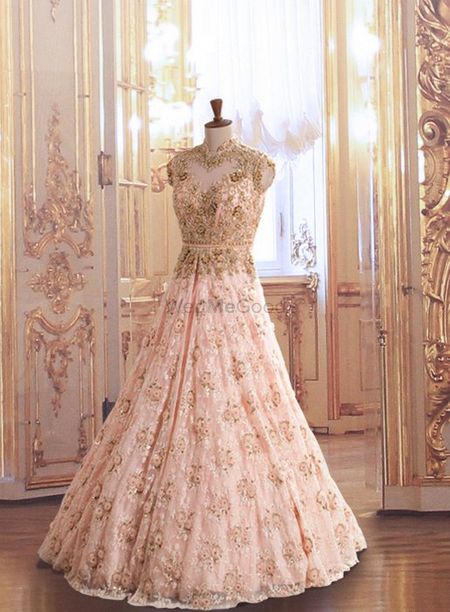 gown in gold and light pink