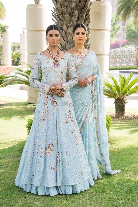 Photo of Engagement lehenga and saree in light blue