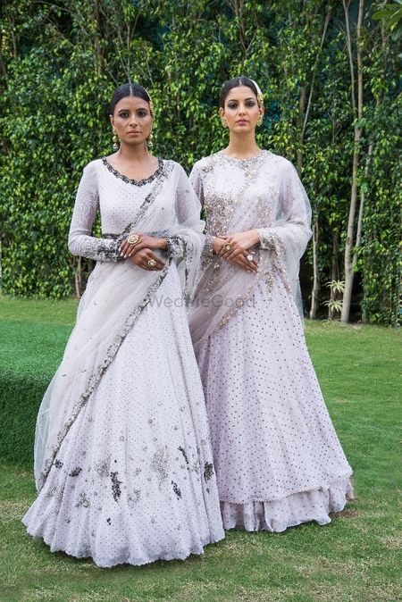 Light grey flowy lehengas for sister of the bride