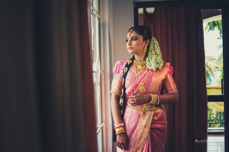 kanjeevaram silk saree on a south Indian bride