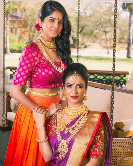 South Indian bridal look with jewellery for bride and bridesmaid