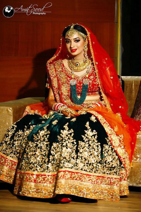 red and green lehenga