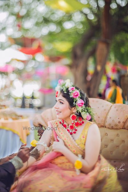 Mehendi floral jewellery with floral crown 