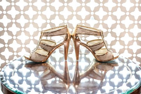 Gold bridal heels with mesh design