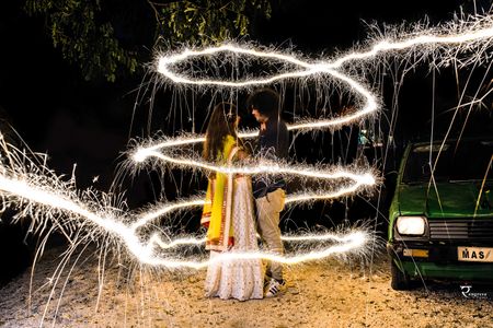 Pre wedding shoot with vintage car and sparklers