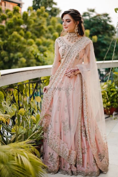 peach engagement or sangeet lehenga for bride to be 