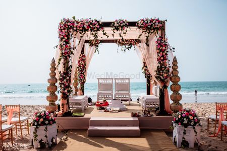 Photo of A floral mandap setup by the sea side