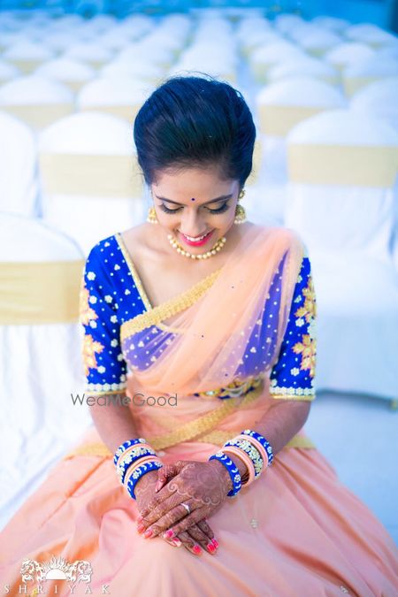 Royal blue and peach lehenga 