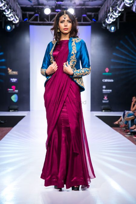 Photo of purple gown sari with jacket blouse